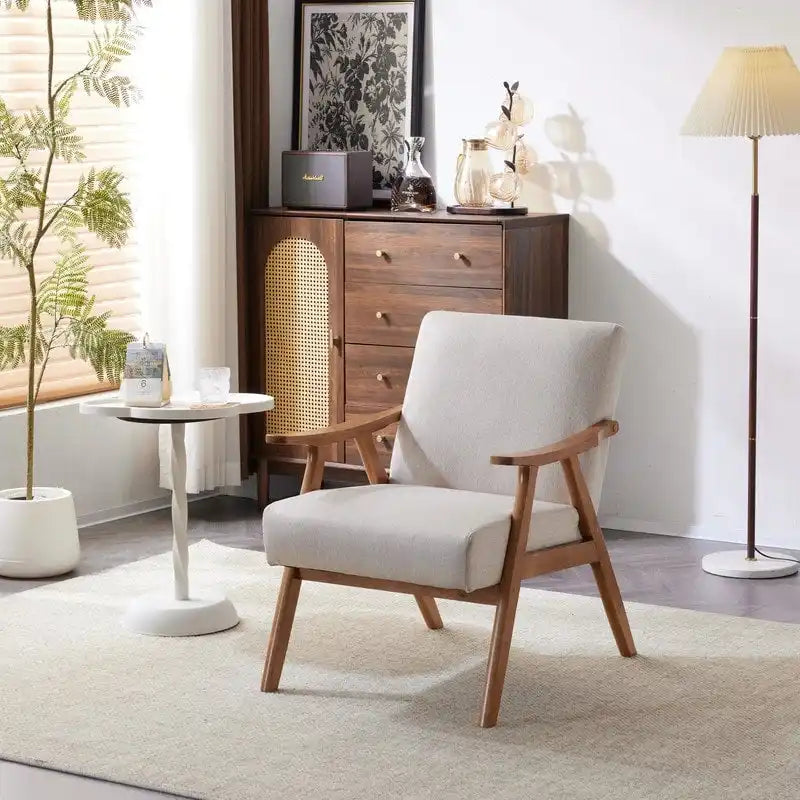 VINGLI Mid-Century Retro Modern Upholstered Lounge Chair Fabric Accent Chair Sturdy Wooden Frame Armchair