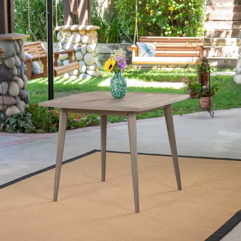 Okak Elegent Square Outdoor Dining Table with Acacia Wood Frame and Tabletop, Minimalism Patio Dining Table, Small Outdoor Table for Yard