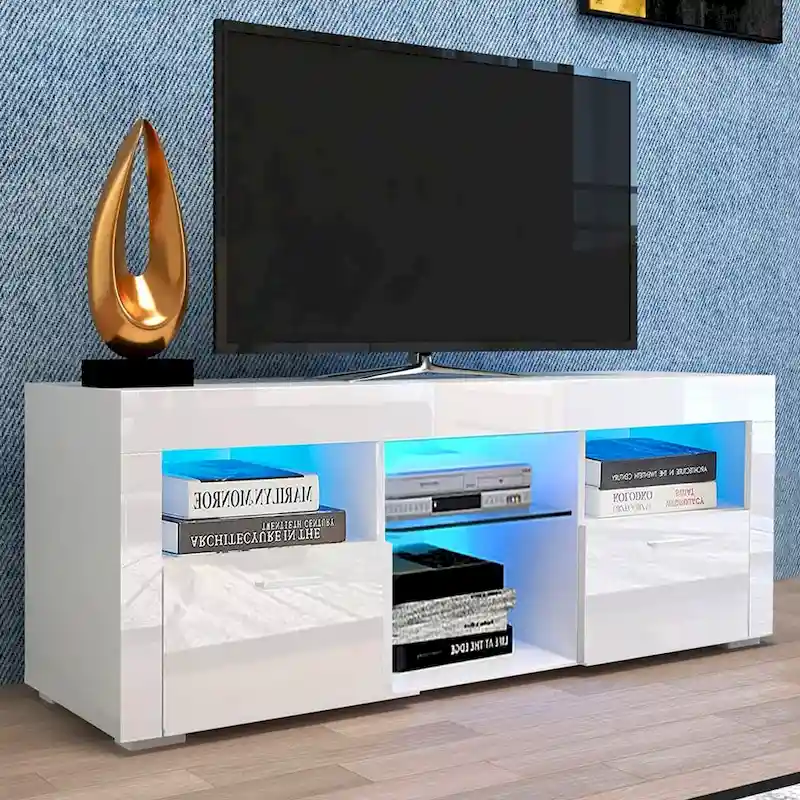 High Gloss TV Stand Media Console with RGB LED Lights Remote Control Black White