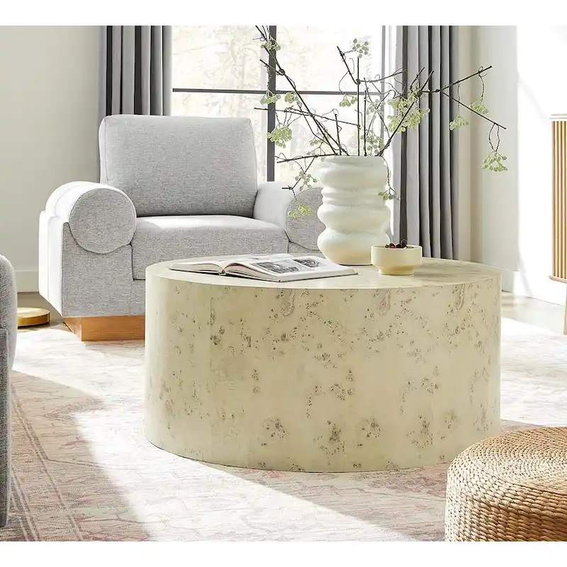 Mid-Century Burl Wood Round Coffee Table