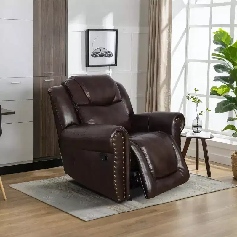 MAYEERTY Recliner Chair, Breathable Leather Reclining Chair with Adjustable Backrest for Living Room, Espresso