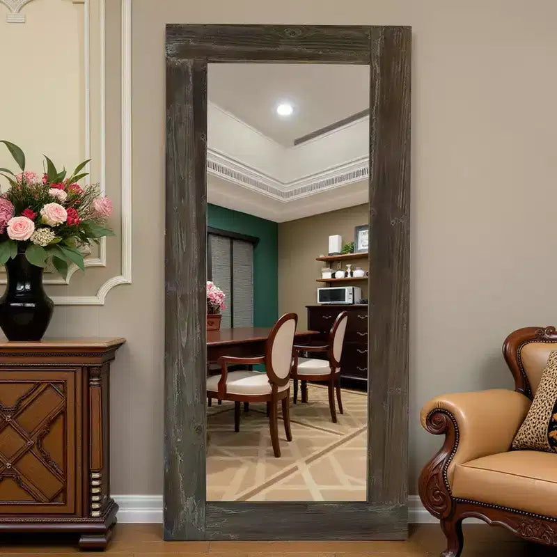71x31 inch Solid Wood Right Angled Rectangular Used Brown Full-length Mirror (without Bracket)