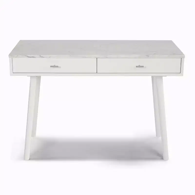 The Bianco Collection Viola 44 Rectangular Italian Carrara White Marble Writing Desk