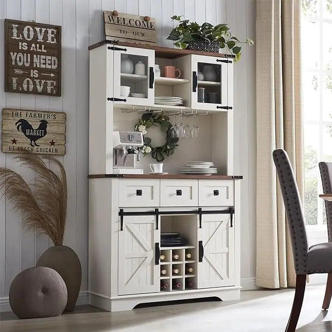 Farmhosue Bar Cabinet, Kitchen Buffet, Coffee Bar Sideboard Table - N/A