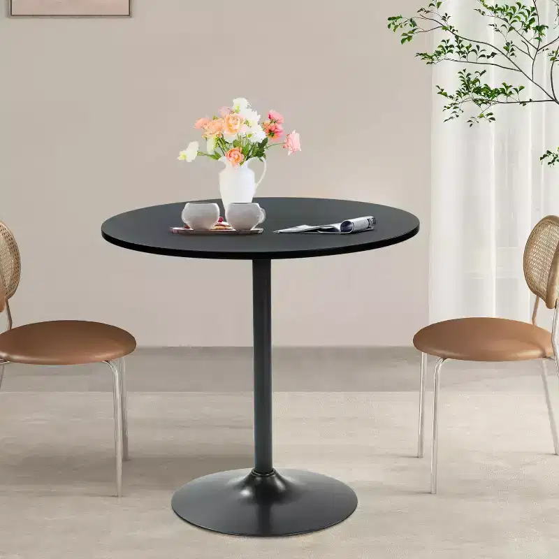 31.5 Round Dining Table with Metal Pedestal Base, Modern Small Bistro Table for Kitchen, Dining Room & Cafe Spaces