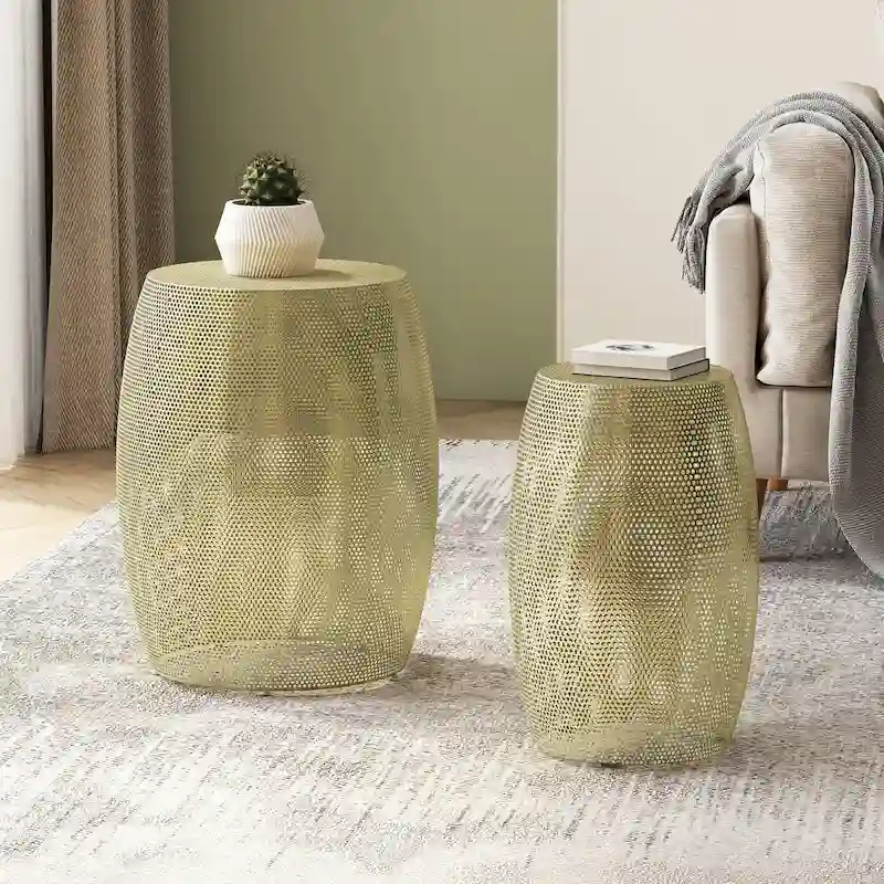 Christopher Knight Home Round Metal Hollow 2 PCS Side Table Set - 16.5 L x 16.5 W x 20.75 H
