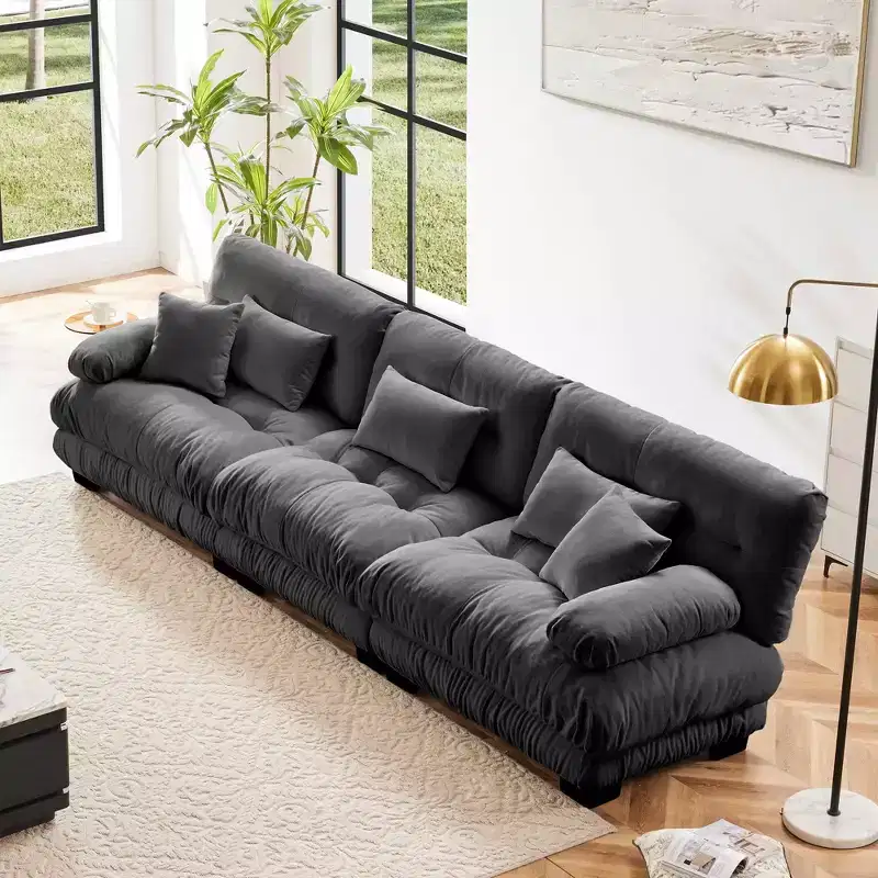 MAYEERTY 3 Seater Sectional Sofa Modular Deep Seat Couch for Living Room Gray