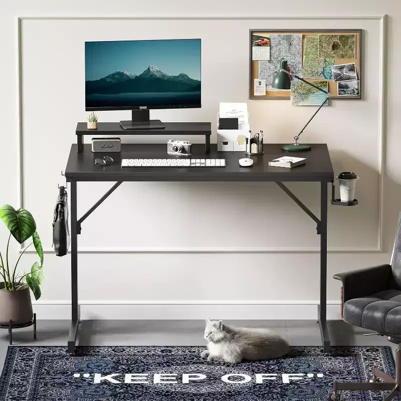 42 in Small Gaming Desk with LED Lights & Monitor Stand | Home Office Computer Desk
