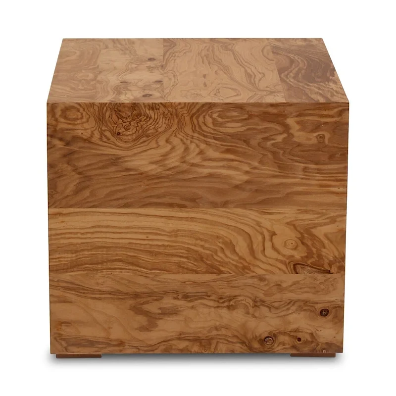 Macari Modern Natural Burl Wood Side Table - 18W x 18D x 16H