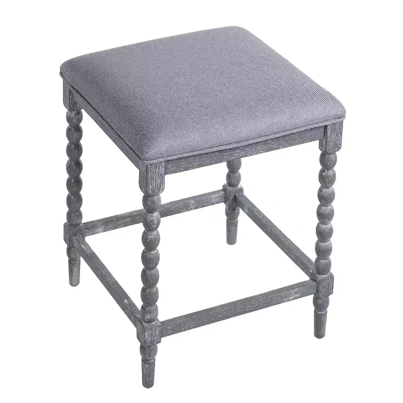 Okak Set of 2 Acacia Wood Upholstered Counter Stools for Dining Rooms,Kitchen Island Accent Stools with Foam-Padded Seat