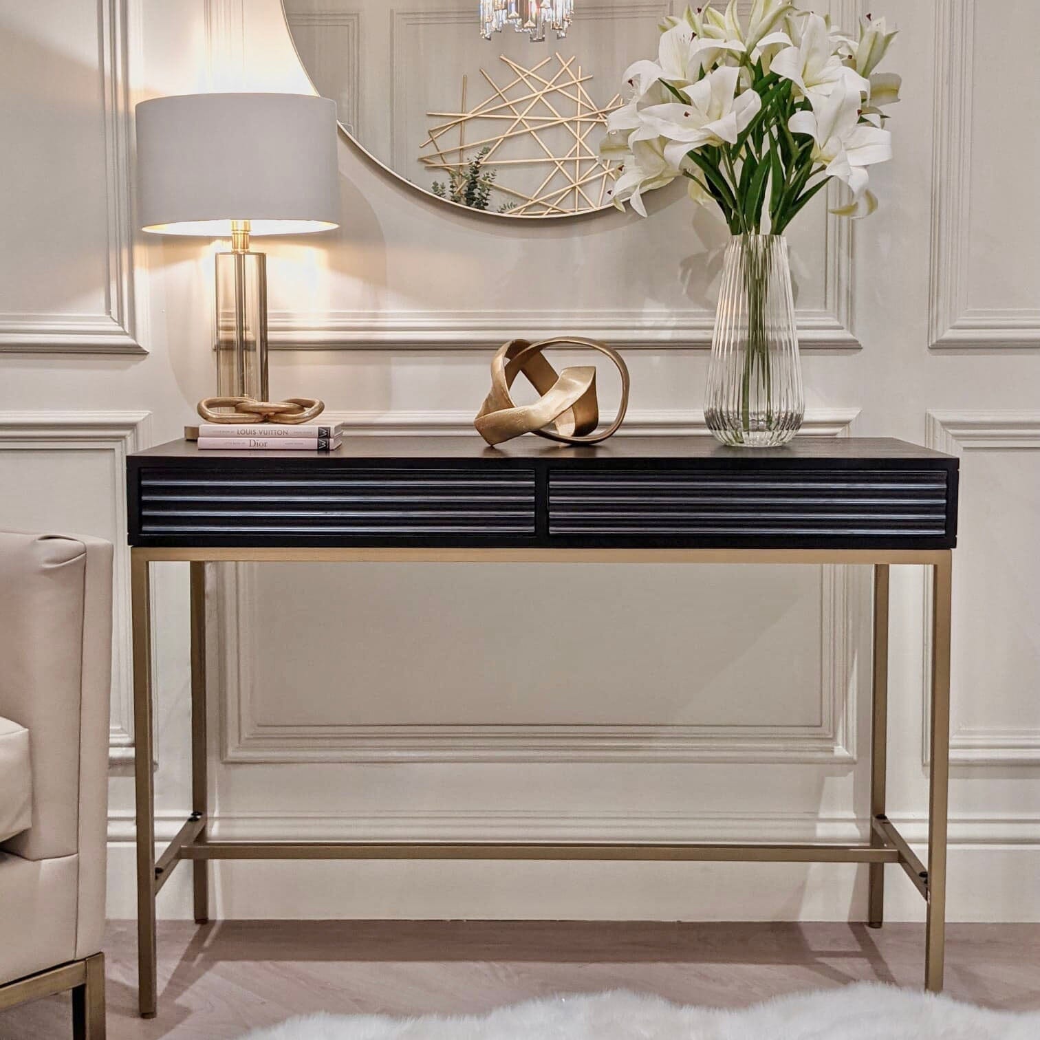 Black & Gold Rippled Console Table