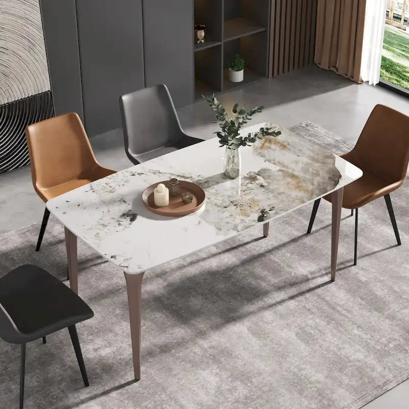 White & Black / Purple / Gold Sintered Stone Top Dining Table with Metal Legs for 4–6 Person