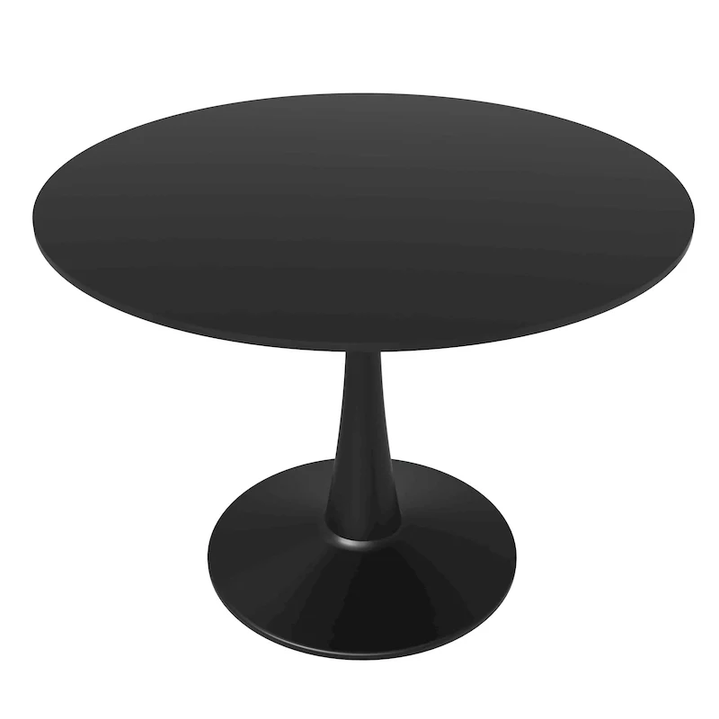 40 Round Dining Table for 4 with MDF Wood Tabletop in Black Steel Base for Kitchen & Dining Room