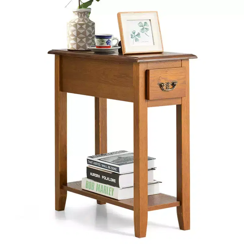 Narrow End Table with Drawer and Open Shelf, 24 Bedside Nightstand for Bedroom and Living Room