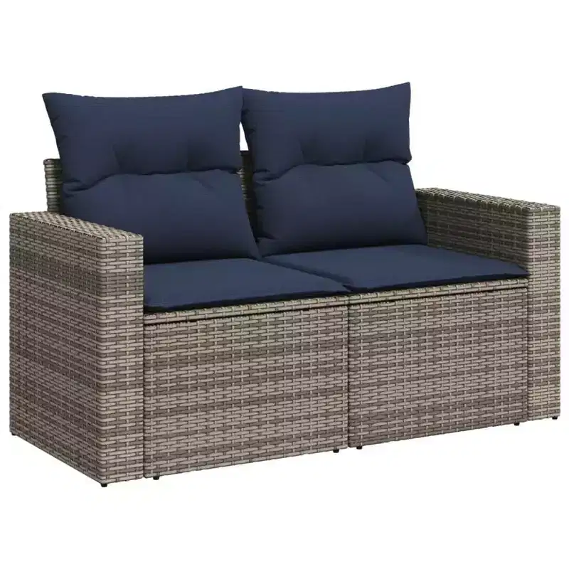 vidaXL Patio Sofa with Cushions 2-Seater Poly Rattan