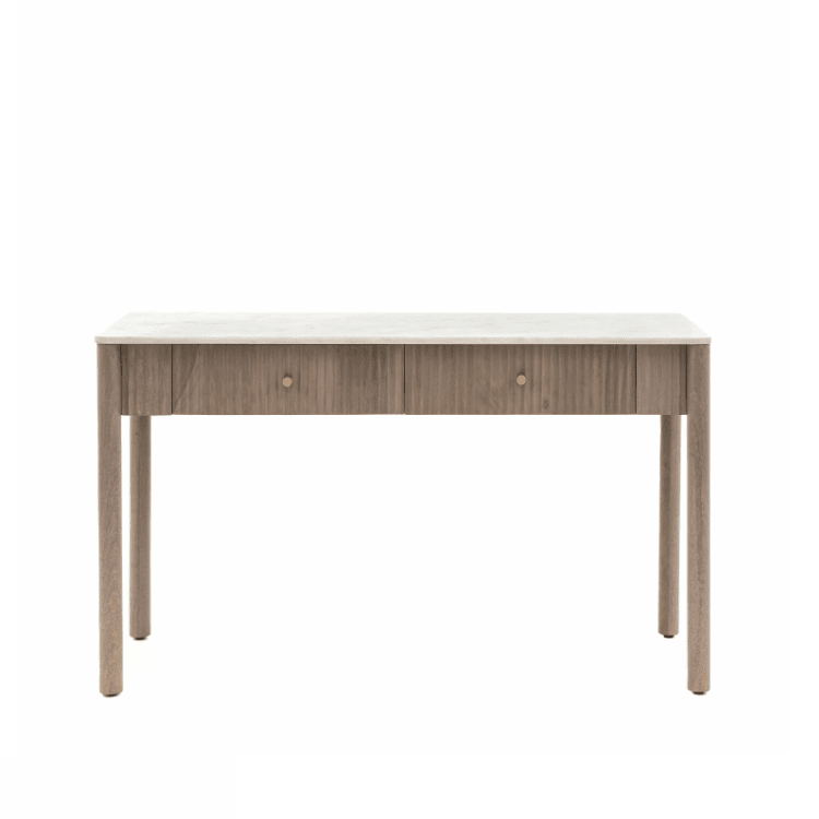 Mango Wood Ribbed 2 Drawer Console Table with Marble Top