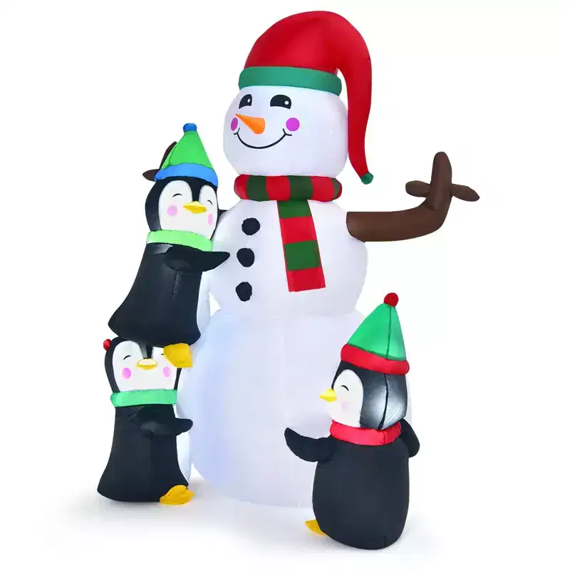 Gymax 6-Foot Christmas Inflatable Snowman Featuring Penguins-Fast-Inflate Holiday Decoration