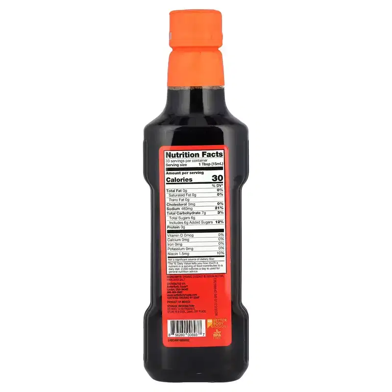 BetterBody Foods Organic Coconut Aminos, Soy Sauce Replacement, 16.9 fl oz (500 ml)