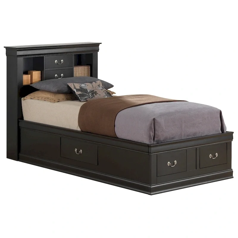 Classic Bookcase Storage Bed with Dovetail Drawers Multiple Colors