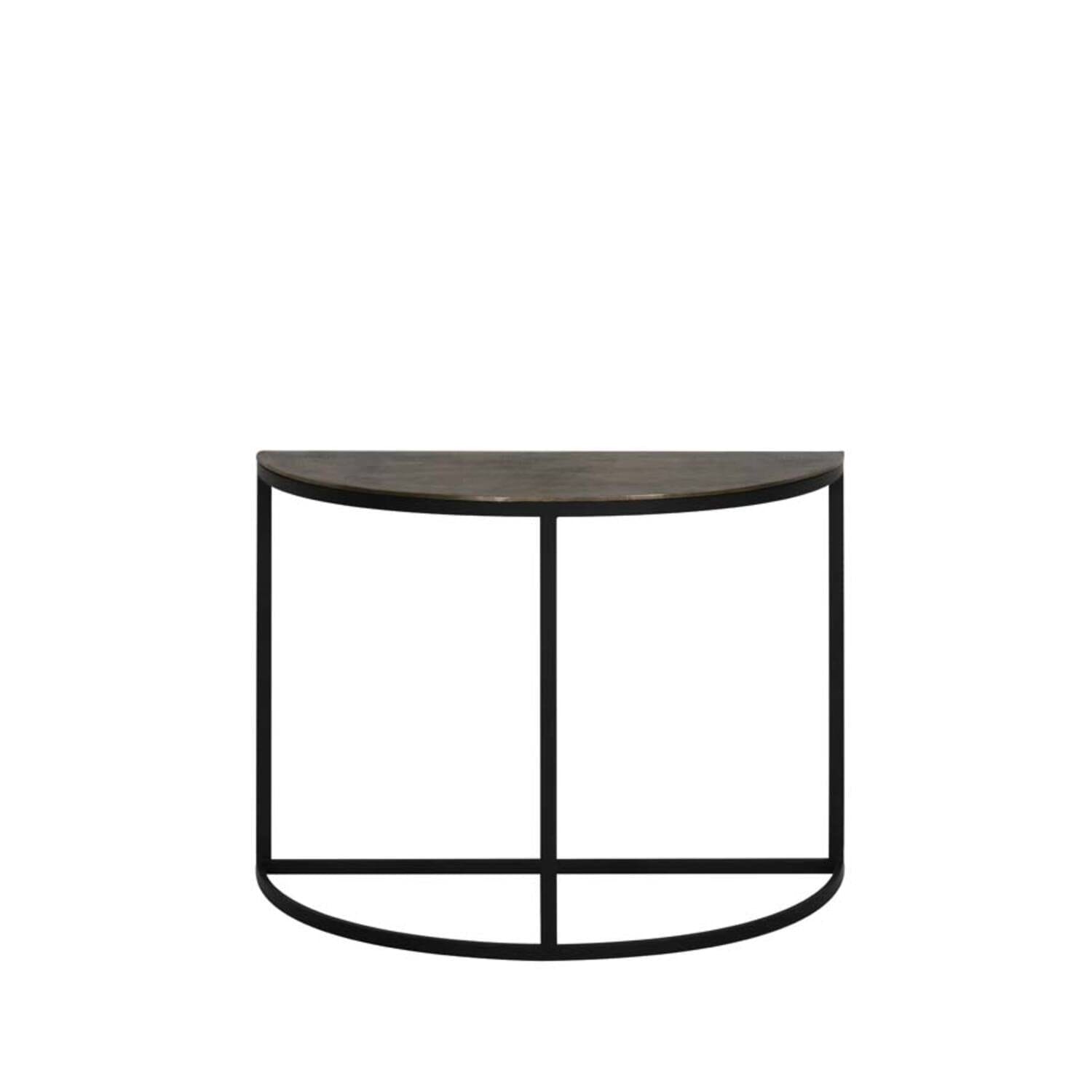 Black Metal Half Moon Console Table with Bronze Top