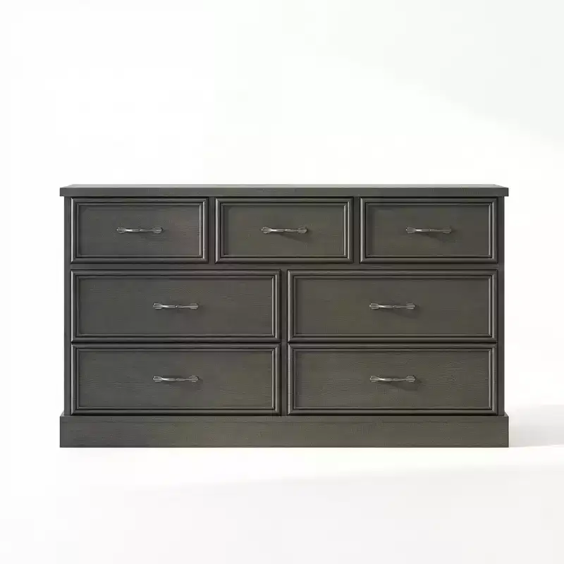 GustoWave Farmhouse 7 Drawers Dresser for Bedroom, 55 Wide Wood Rustic Chest of Drawers with Deep Drawers and Metal Handle