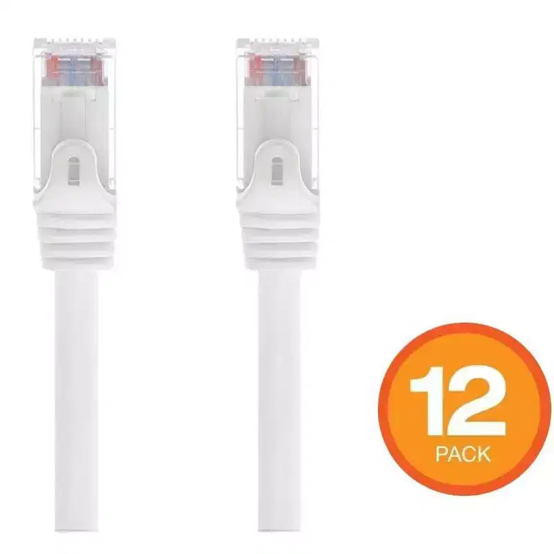 Monoprice Cat6 Ethernet Patch Cable - 1 Feet - White (12 pack) Snagless RJ45, Stranded, 550MHz, UTP, Pure Bare Copper Wire, 24AWG - Flexboot Series