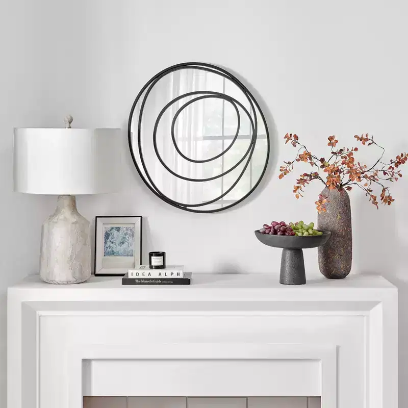 Sonya 25.5-inch Contemporary Continuous Circles Wall Mirror with Black Iron Accents