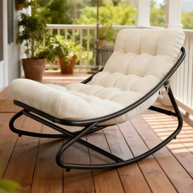 Modern Rocking Chair for Adults, Oversized Egg Chair with Adjustable Tilt & Removable Cushion, Upholstered Rocker Chair for Living Room,Patio