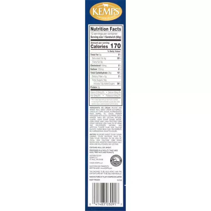 Kemps Chocolate Chip Ice Cream Sandwiches - 12pk