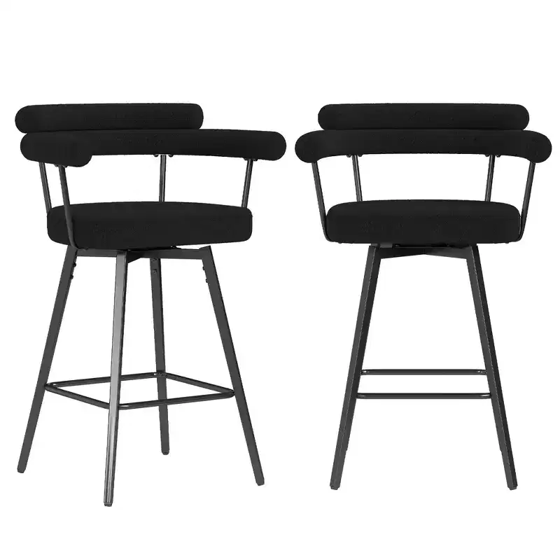 TYBOATLE Set of 2 Modern Swivel Counter Height Bar Stools with Metal Legs and Boucle Fabric Backrest
