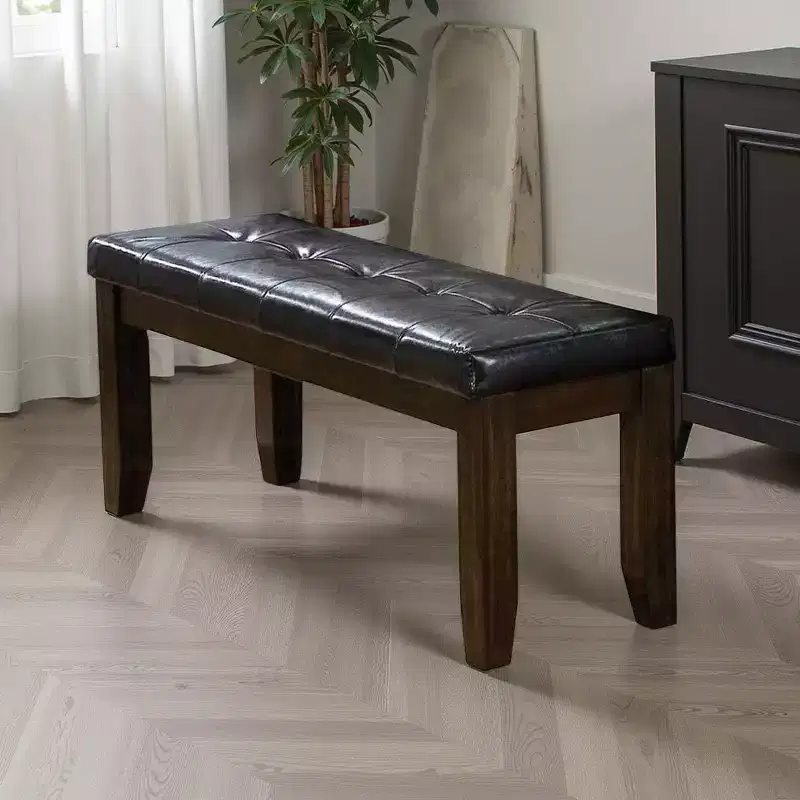Royal Hampton Upholstered Tufted Wooden Bench with Chamfered Legs, Brown