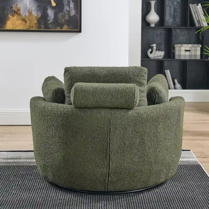 Oversized Swivel Cuddle Barrel Chair with moon storage ottoman