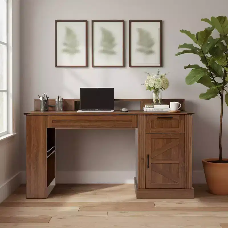 55 Executive Desk with Storage, Home Office Desk with Charging Station, Wood Computer Writing Desk, Conference Table for Living Room, Bedroom,