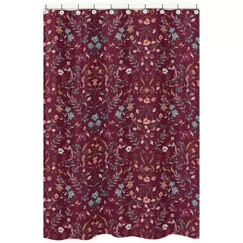 Sweet Jojo Designs Shower Curtain 72in.x72in. Boho Floral Wildflower Red Orange and Blue