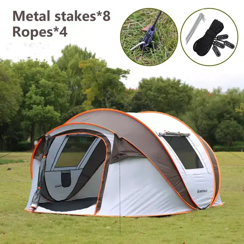 NAYSAYE Pop Up Camping Tent Portable Family Shelter for 4 to 6 Persons for Outdoor Adventures, White and Orange, 110.24*78.74*47.24