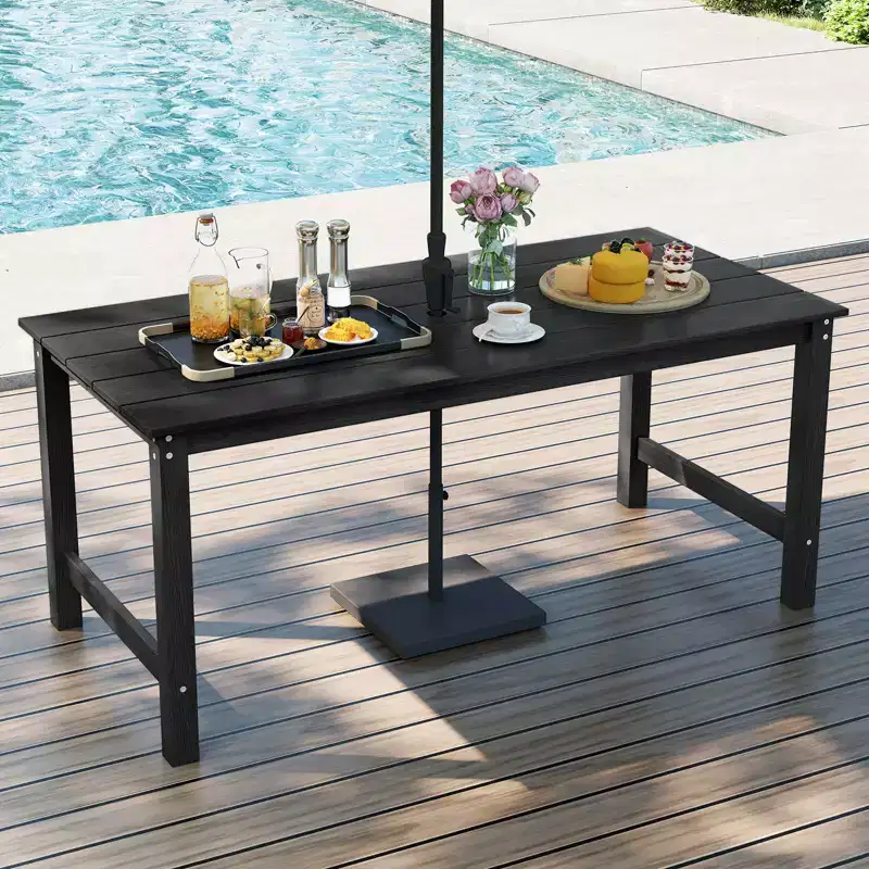 Costway HDPE Outdoor Dining Table for 6 Person 67 Patio Table w/ Wood-Like Tabletop