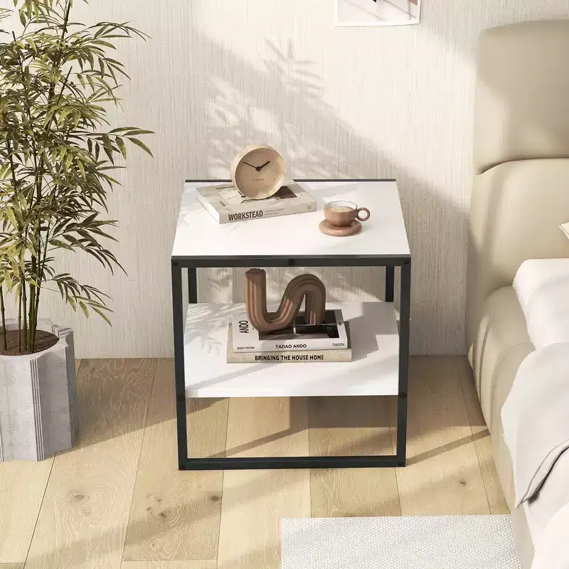 Costway 20 2-Tier End Table w/ Storage Shelf Reversible Design for Living Room