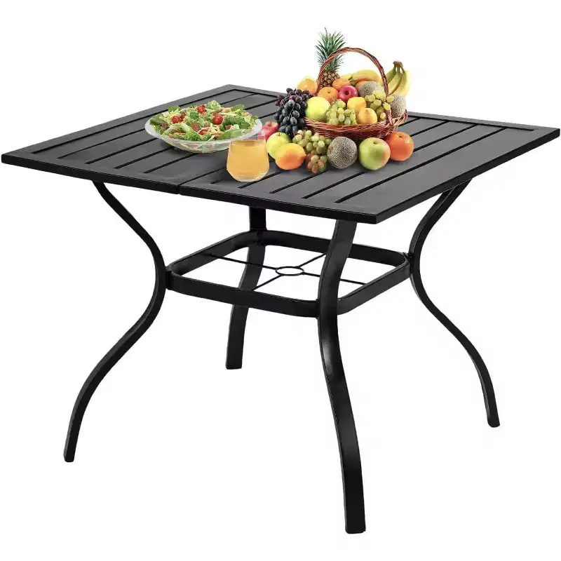 VINGLI 36 Square Patio Table for 4, Metal Outdoor Dining Table with Umbrella Hole, All-Weather Patio Dining Table Outdoor Table for Garden, Backyard