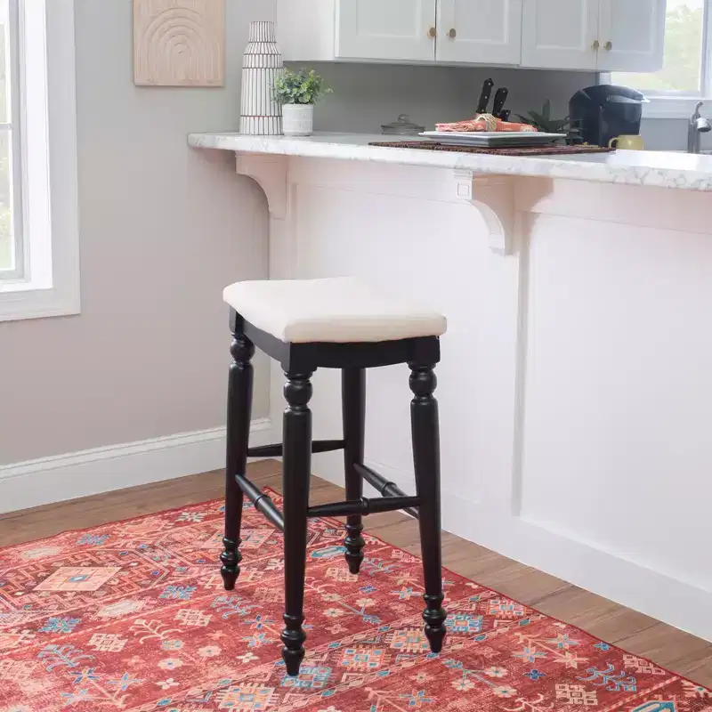 Backless Barstool �C Solid Rubberwood, Padded Seat, Footrest, 76,2 cm High