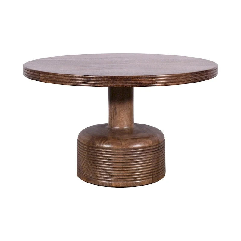 30 Inch Coffee Table, Round Top and Pedestal Base, Natural Brown Wood