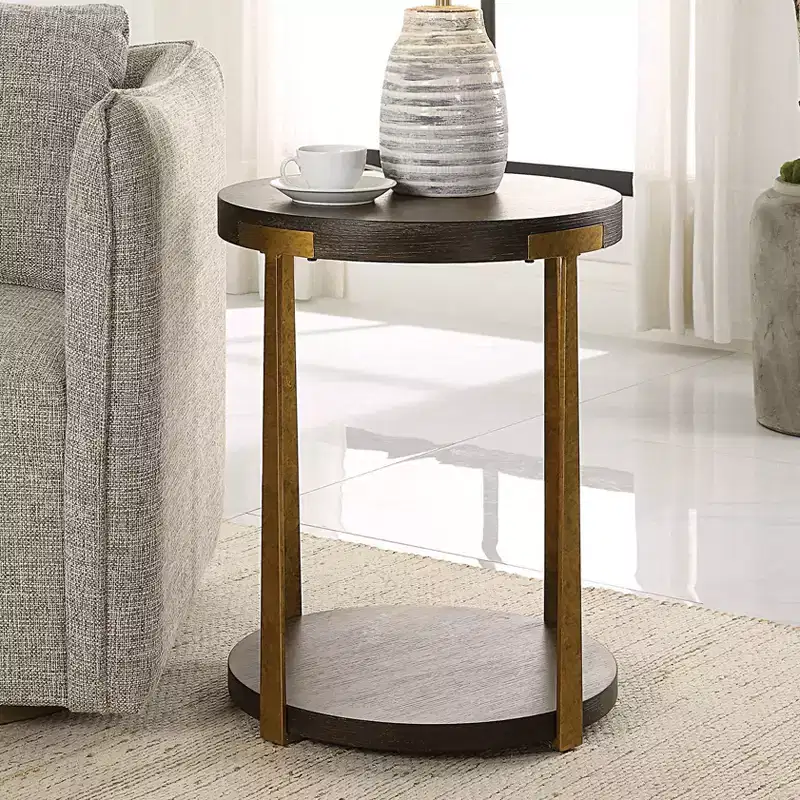 Uttermost Palisade 19 Wide Coffee Wood Round Side Table