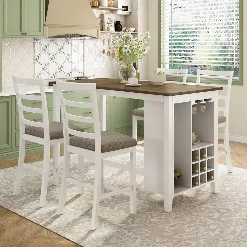 GDFStudio Harry 5 Piece Counter Height Dining Set with Rubber Wood Table and Padded Chairs