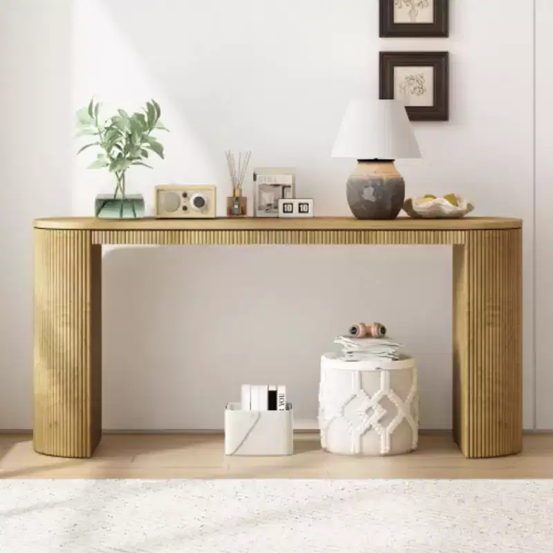 Curved Design Console Table with Vertical Stripe Detail for Living Room Study Entryway