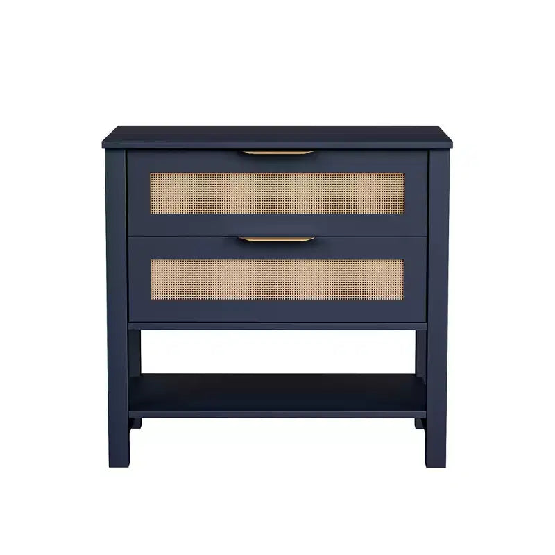 Rattan 2 Drawer Nightstand for Bedroom and Living Room