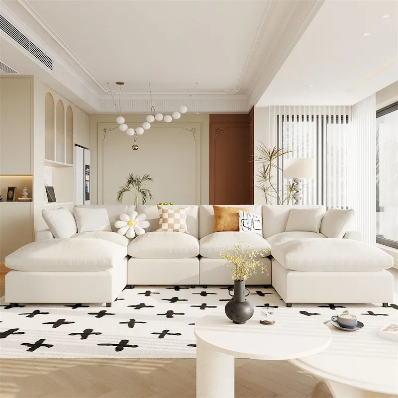 Modern U-Shape Sectional Sofa, 2 Large Chaise with Removable Ottomans
