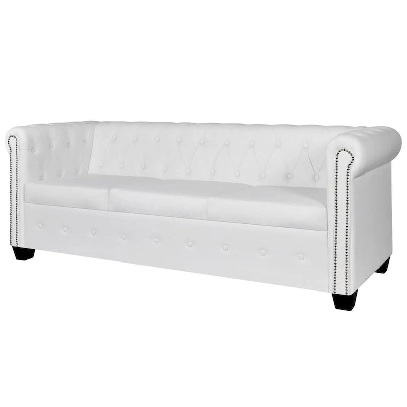 Chesterfield 3-Seater Sofa in White Faux Leather