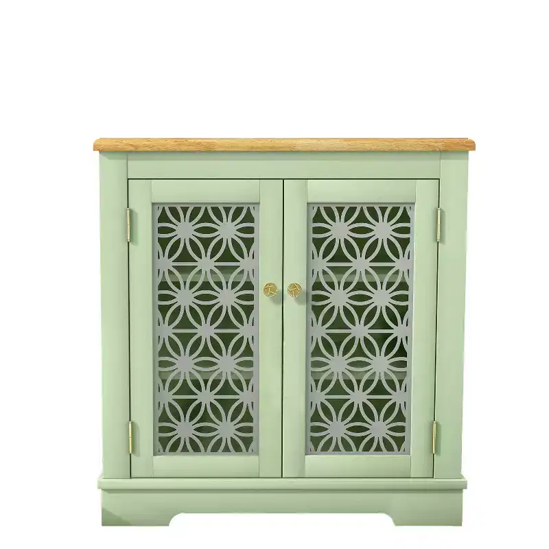 Green / Navy Storage Sideboard Buffet Cabinet with Glass Doors, 2-Door Style, 1 Person Assembly