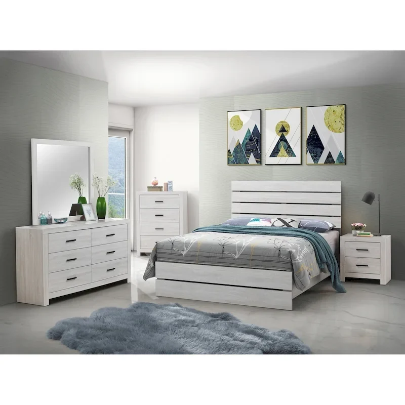 Geary 5-piece Slatted Headboard Panel Bedroom Set with 2 Nightstands