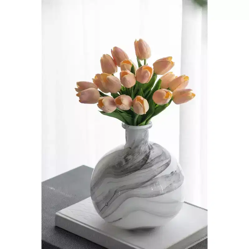 NAYSAYE Round Ceramic Vase with Swirl Pattern, Ideal for Floral Arrangements and Modern Home Tabletop Dcor, Multicolor, 8.3*8.3*9.1