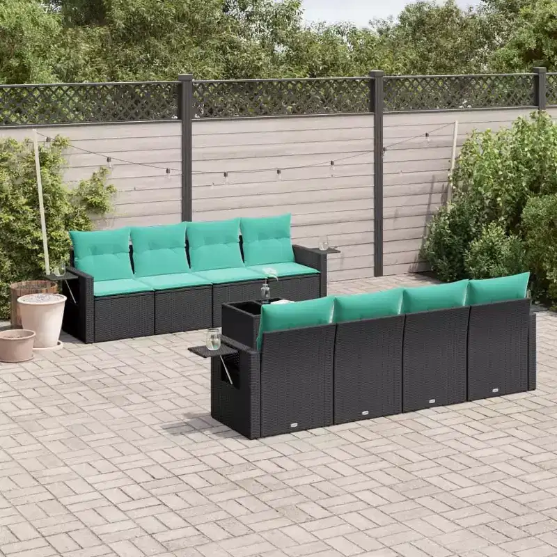 vidaXL 9 Piece Garden Sofa Set with Cushions Poly Rattan